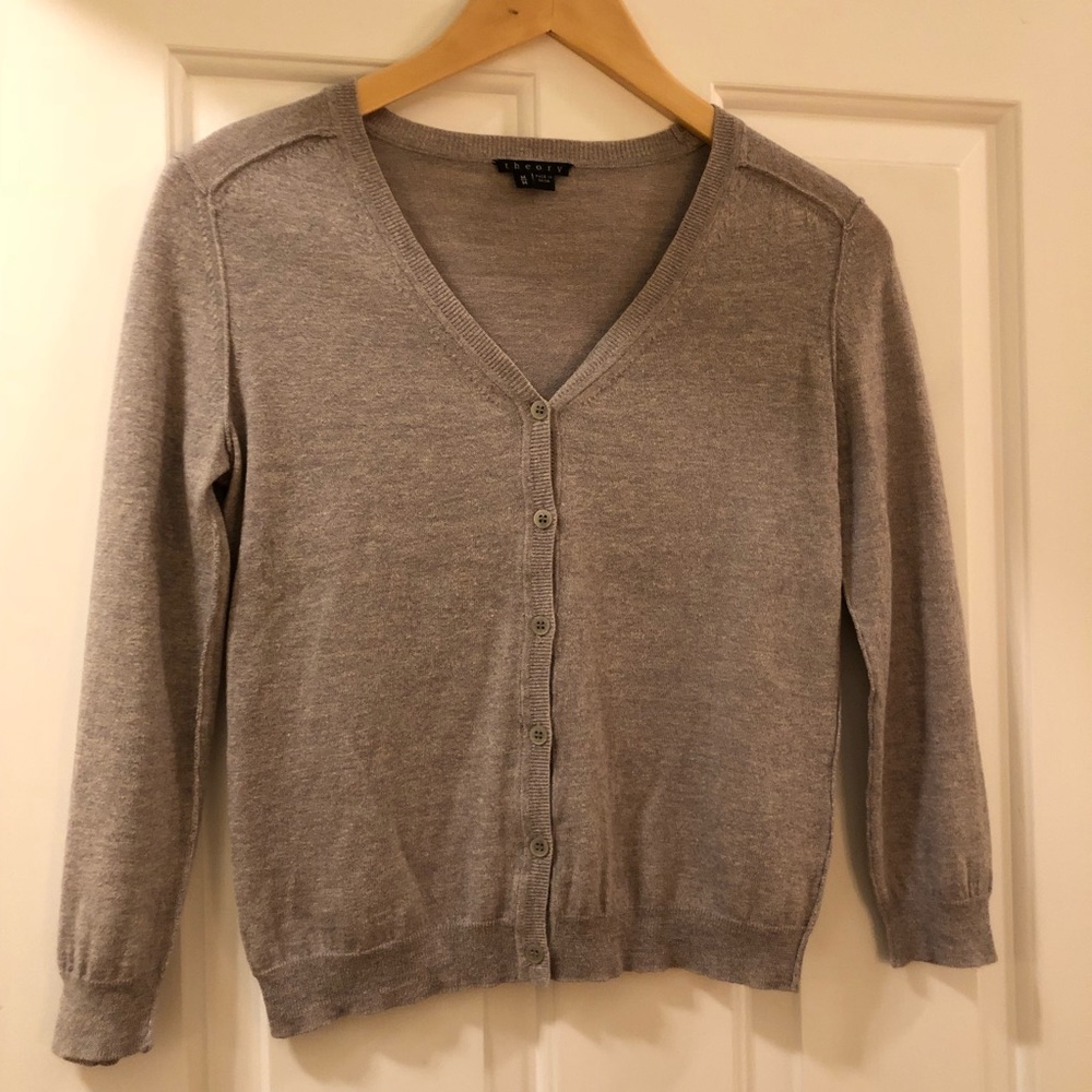 Theory wool blend grey/hint of purple cardigan